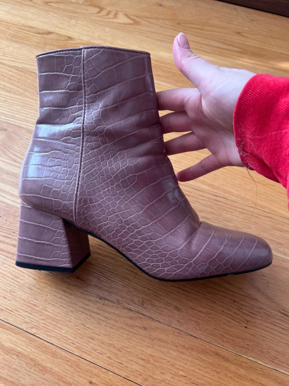 Steve Madden Croc-Embossed Mauve Block Heel Ankle Boot